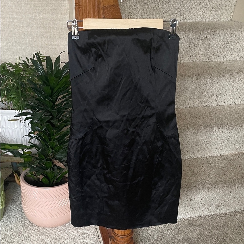 Patrizia Pepe Black Satin Strapless Mini Dress